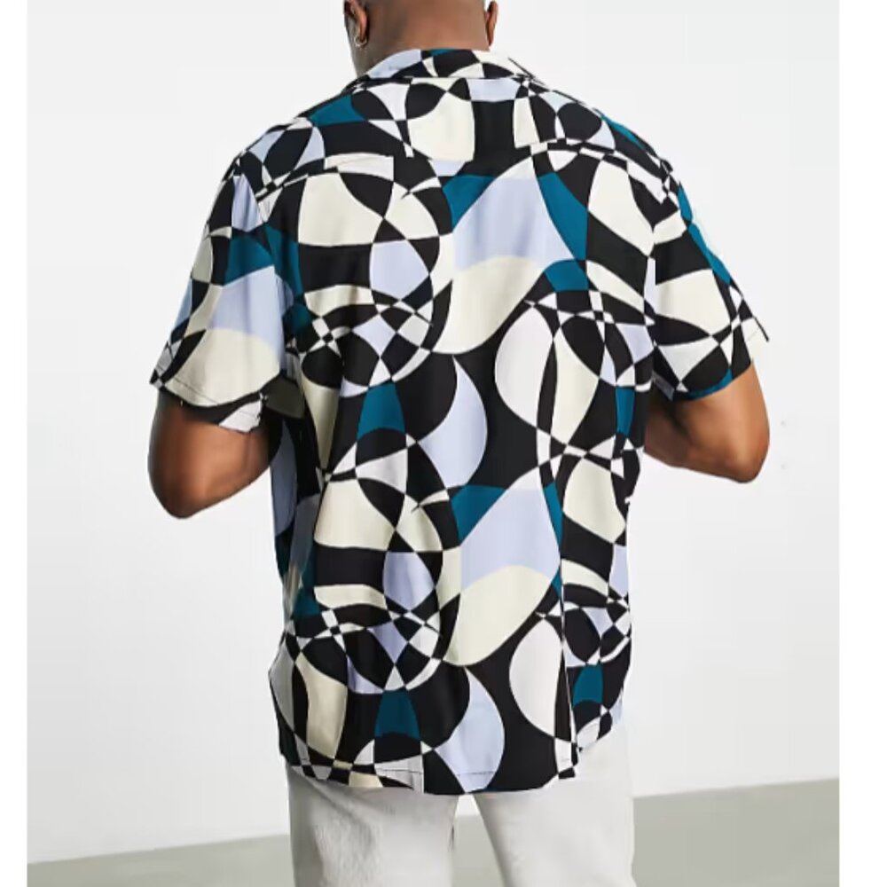 Asos Abstract Pattern Button Down Shirt - Small T… - image 2